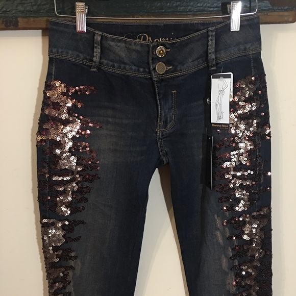 Morena Rosa Calca Premium Sequin Skinny Jeans Size 38 - Picture 3 of 16